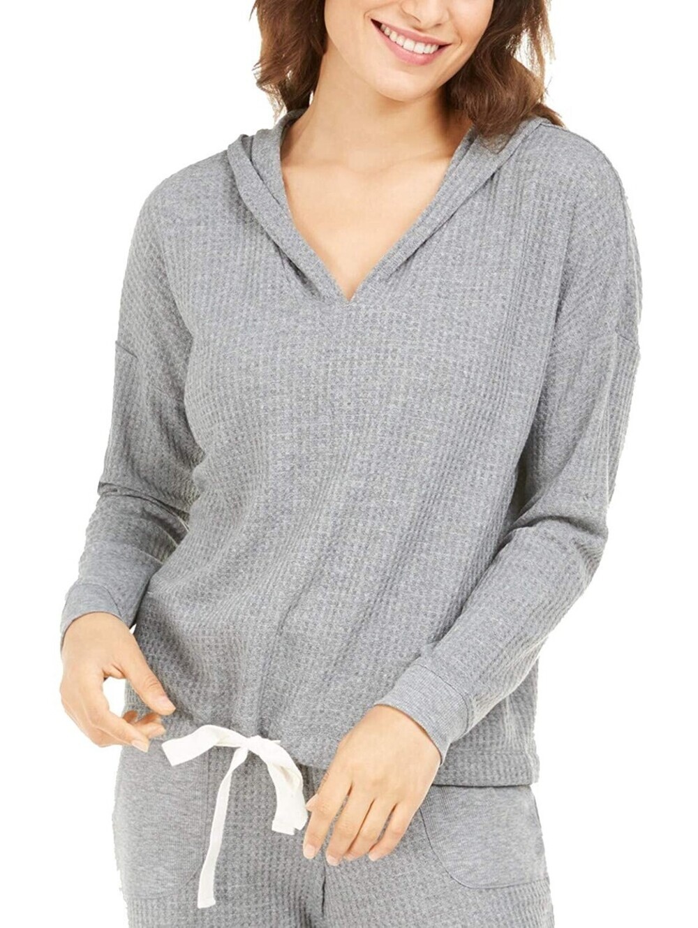 Alfani Womens Thermal V-Neck Pajama Hoodie Size L